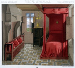 15～16世紀の家の内部。A.Racinetによる「Le costume historiqu」eにて 作： Unknown artist