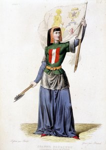 ジャンヌ・レズネ（ジャンヌ・フルケ、ジャンヌ・アシェットの愛称で知られる）フランスのヒロイン（1456年から？）。1835年のエングレーヴィング 作： Unknown artist