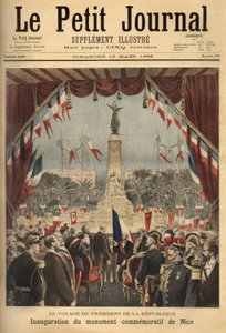 共和国大統領フェリックス・フォール（1841-1899）が、ニース伯爵のフランスへの愛着を記念する記念碑の落成式に参加した際の旅。1896年、「Le petit journal」誌に掲載されたエングレーヴィング。セルバのコレクション。