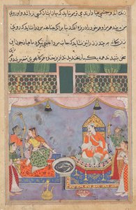 ラジャの妻であるカムジュイは、魚やトゥティナマ (オウムの物語) から顔をそむける: 二十三夜 作： Unknown artist