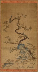 2 羽の鳥と花の咲く木のケシのタペストリー 作： Unknown artist