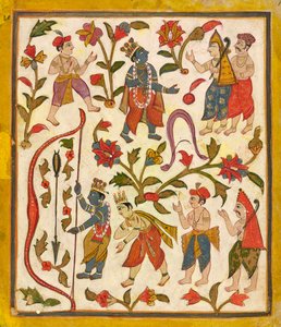 クリシュナと弓、「トゥーラ ラム」のフォリオ 24 <em>Bhagavata Purana</em> 作： Unknown artist