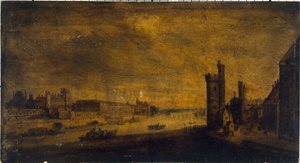 1640年頃、ヌヴェールのオテル、ネスルのトゥール、グランド・ギャラリーとルーヴル、ポン＝ヌフの眺め（木に油彩） 作： Unknown artist