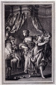 La Chageure des trois commerces-Jean La Fontaineの "Tales et nouvelles en vers "の中の一節。1762. 作： Unknown artist