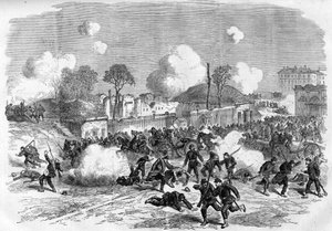 1871年のパリ・コミューン。フェデレ（コミューン）によるメイヨー門の防衛。 作： Unknown artist