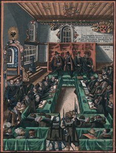 La conference religieuse de Ratisbonne en 1601 - The Regensburg religious colloquy of 1601, Anonymous .銅版画、水彩画、1605年頃。レーゲンスブルク市立歴史博物館(Historisches Museum der Stadt Regensburg) 作： Unknown artist