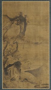 風景: 山と水。 松の木の下の人影 作： Unknown artist
