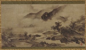 風景: 山、霧、小川 作： Unknown artist