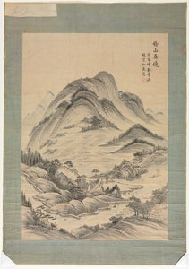 小川と山のある風景 作： Unknown artist