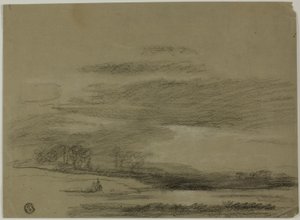 雲の切れ間から太陽が差し込む風景 作： Unknown artist