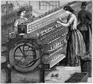 イギリスの大きな産業1863年、ウォルター・エヴァンスがイギリスで綿紡績を開始。線材の撚り合わせ。 作： Unknown artist