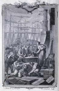 植民地との貿易（コーヒーを含む） - G.T.レイナル編「Philosophical and political settlements and trade of Europeans with the two Indies」にて。Raynal, ed. Pellet, Geneva 作： Unknown artist