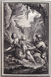 ジャン・ラ・フォンテーヌの「詩による物語と短編」の中の「スキャマンダー川」。1762. 作： Unknown artist