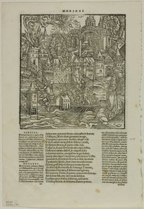 ヴァージリウスによるオペラからの葉 (ストラスブール ヴァージルの後、1502 年)、16 世紀の本の木版画からのプレート 90 作： Unknown artist