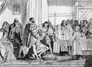 1519年、フランソワ1世（1494 - 1547）の腕の中で死ぬレオナルド・ダ・ヴィンチ（レオナルド・デ・ヴィンチ）、クロ・ルーチェでのエングレーヴィング。