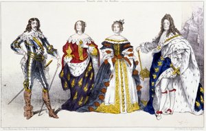 Les Bourbonsルイ13世（1601-1643）とアンヌ・ドートリッシュ（1601-1666）、マリー・テレーズ・ドートリッシュ（またはスペイン）（1638-1683）とルイ14世（1638-1715） - パリの版画に描かれたフランスの王と王妃から抜粋した図版。スウィフト