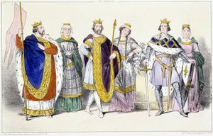 カペー家：ルイ6世（1081-1137）とサヴォイ家のアデレード（1100-1154頃）、ルイ7世（1120-1180）とシャンパーニュ（またはブロワ）家のアデル（1140-1206頃）、フィリップ2世（フィリップ・オーギュスト）（1165-1223）とハイノー家のイザベル（1170-1190） - Plate en 作： Unknown artist