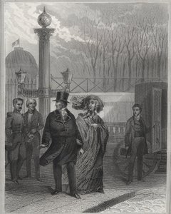 テュイルリー宮殿の外にあるルイフィリップと彼の家族-1848年2月24日のルイフィリップ1世の退位と1848年2月の第二共和政革命。人々は1848年2月24日に親族に続いてチュイルリーを襲撃した。 作： Unknown artist