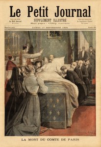 ルイ・フィリップ・ドルレアン（1838-1894）パリ伯爵は、死の床にあって、フィリップ6世の名でドルレアン派をフランス王位に就かせ、亡命先のイギリス・バッキンガムシャー州ストウハウス城で死去した。Le petit journa」に掲載されているエングレーヴィング