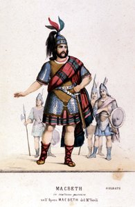 ウィリアム・シェイクスピアの作品をもとにジュゼッペ・ヴェルディ（1813〜1901）が作曲した同名のオペラの中で、戦士の衣装を身にまとったマクベスのキャラクター。1847.エングレーヴィング。