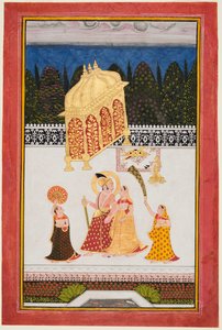 メーワールのマハラナ アリ シン II (r. 1761–73) とテラスでの配偶者 作： Unknown artist