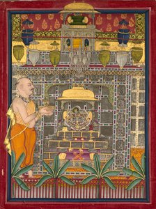 Maharao Kishore Singh Kota の酋長 (r. 1819–28) 橋 Rajji としてクリシュナを崇拝 作： Unknown artist