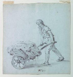 手押し車を押す男、綿の印刷のための島の可能なスケッチ 作： Unknown artist