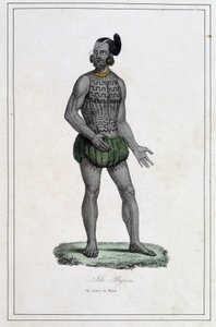 刺青をしたバイロン諸島の男性（ポリネシア）-アッベ・ポール・ジョンハンノー著「地球のさまざまな民族」の中で、Librairie des Bons livres