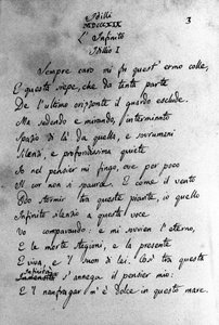 イタリアの詩人ジャコモ・レオパルディ(1798-1837)の「イディッリ」の手稿 19世紀 作： Unknown artist