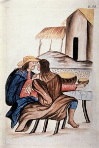 トルヒーリョ司教バルタサル・マルティネス・コンパニオン・イ・ブジャンダ（1782-1785）の著書「トルヒーリョ・デル・ペルー」（「Códice Martínez Compañón」）に掲載されているインディアン同士の婚姻手続き。 作： Unknown artist