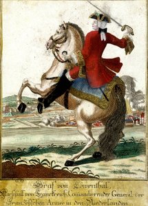 ベルギー、フォントノワの戦いでのローウェンダール元帥（1700-1755 作： Unknown artist