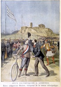 アテネオリンピックの自転車レースで優勝したマッソン - 1896年4月26日付「Le Petite Journal」紙にて 作： Unknown artist