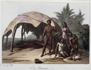 パラグアイのインディアン、シャルーアの食事。フェラーリオによる「古今東西の衣装」1818～1820年に掲載。 作： Unknown artist