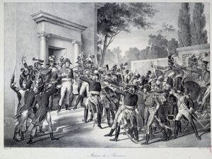 ナポレオン・ボナパルト（1769-1821）の18ブルメールの朝7時頃の将軍・将校の会議 ナポレオン・ボナパルトによる18ブルメールのクーデター（1799年9月11日） コンセイユ・デ・サンク・センツ（サンク・センツ）（salle des 500）でDirectoiを終了する