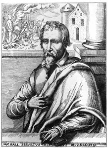 Michel Servet (Michel de Villanueva) (1511-1553)、スペインの医師、神学者。エングレービング 作： Unknown artist