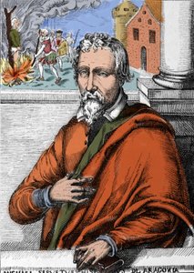 Michel Servet (Michel de Villanueva) (1511-1553)、スペインの医師、神学者。エングレービング 作： Unknown artist