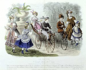 幼稚園のママと子どもと自転車（子どものファッション） - "Le journal illustré des dames "にて 作： Unknown artist