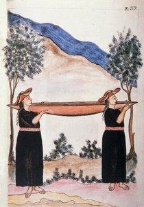 トルヒーヨ司教バルタサル・マルティネス・コンパニオン・イ・ブジャンダ（1782-1785）の著書「トルヒーヨ・デル・ペルー」（Códice Martínez Compañón）より、カヌーを身につけたモヨバンバ族の人々。 作： Unknown artist