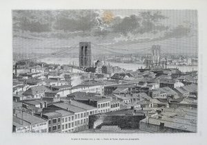 建設中のニューヨークとブルックリン橋 - 『世界旅行』第2学期所収1881 作： Unknown artist