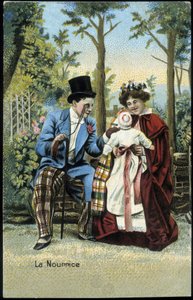 公園で男性と会話する赤ちゃん連れの看護師 - クロモ... 19世紀後半 作： Unknown artist