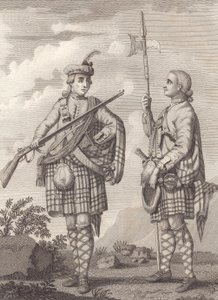 1750年頃の第42高地隊ブラック・ウォッチの将校(左)と軍曹(彫刻) 作： Unknown artist