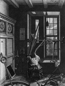 Olaus Romer (Ole), デンマークの天文学者 (1644-1710)が木星の衛星の日食を観測 作： Unknown artist