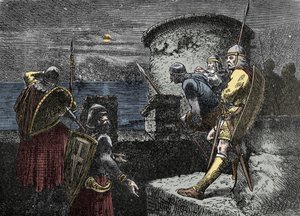 北人を警戒して-要塞の背後にある地平線を観察するヴァレグ・ガード（Varangian) 作： Unknown artist