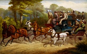 ダービーに向かう途中。ダービーに行く馬に引っ張られた辻馬車とオムニバス 作： Unknown artist