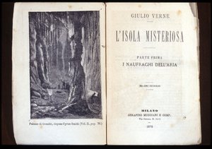 ジュール・ヴェルヌの「不思議な島」のイタリア版のページ。1878.ミラノ。 作： Unknown artist