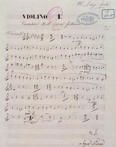 ルイ・スポールのオペラ「ジェソンダ」序曲の第一ヴァイオリンの譜面のページ。 作： Unknown artist