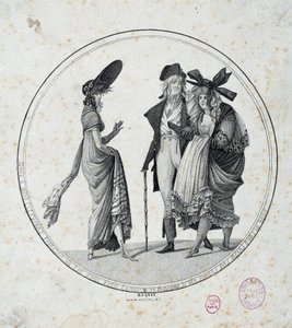 パリのファッション。"驚くべき素晴らしい" 1795年のエングレーヴィング パリ、カルナヴァレ美術館 作： Unknown artist