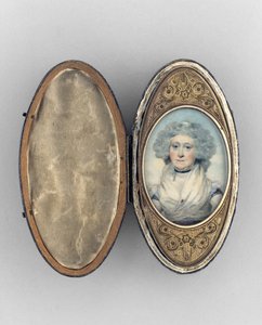 女性の肖像が描かれたパッチボックス、1780年頃（象牙、金箔、銅、ガラスに水彩） 作： Unknown artist