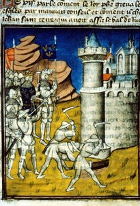 Philip II Auguste (1165-1223) a Chinon - 14世紀後半の "Grandes chronicles de Saint-Denis "のミニチュア。(ref. 512, 237r) トゥールーズ市営図書館への許可申請 (tel: 05 62 27 66 66) 作： Unknown artist
