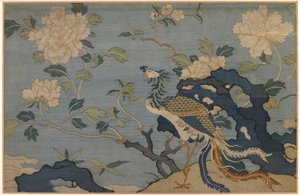 岩と花に囲まれた鳳凰
